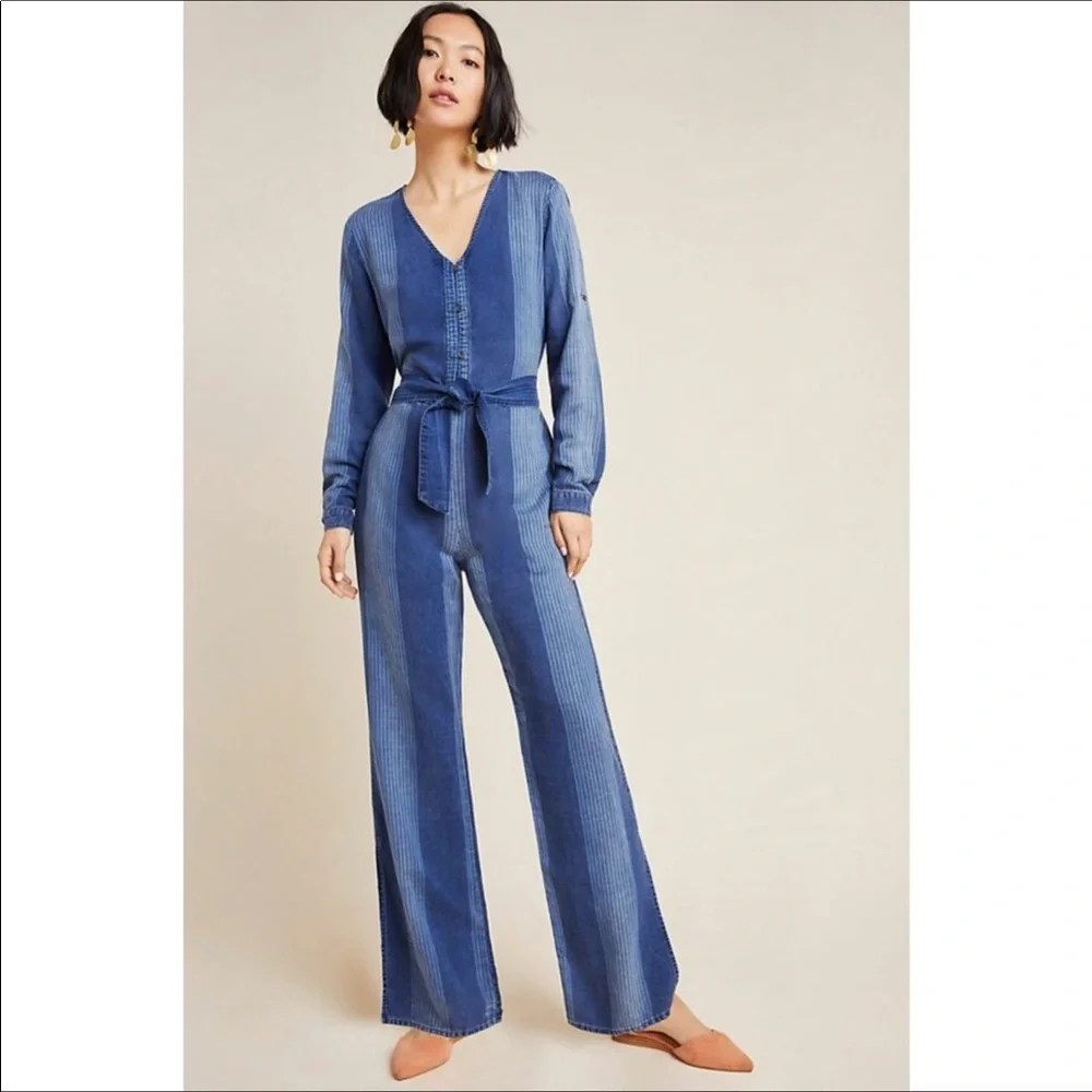 NEW Cloth & Stone Laney Chambray Jumpsuit Romper Denim Jeans Patchwork - Picture 7 of 10